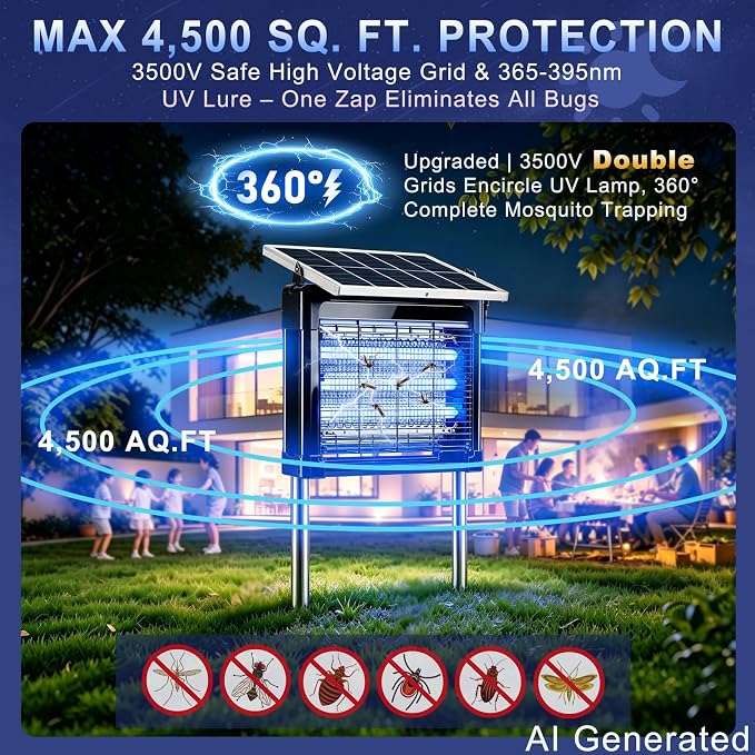 Solar Bug Zapper Outdoor (Black, 15.5in Diagonal)