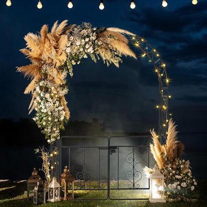Outvita 7FT Black Metal Garden Arch Arbor with Gate | Heavy duty trellis archway with ground stakes, for climbing roses, patio, wedding & party decor