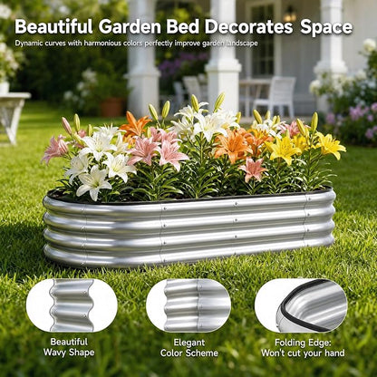 4x2x1 FT Galvanized Raised Garden Bed Kit, Open Bottom Design Metal Planter Box Outdoor, Planters for Outdoor Plants, Flower, Vegetables, Herbs (Galvanized,2PCS)