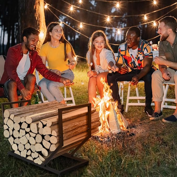 Firewood Rack Outdoor Indoor,31 Inch Firewood Holder,2.58ft Heavy Duty Metal Firepace Log Holder,Wood Storage Rack With Adjustable Feet,Black