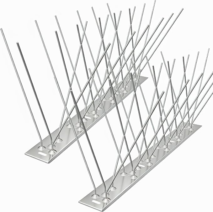 Stainless Steel Bird Spikes for Outside, Anti Bird Deterrent Spikes for Woodpeckers, Squirrels, Raccoons，Weatherproof Fence Spikes for Roof, Railing,Patio, 31 Feet