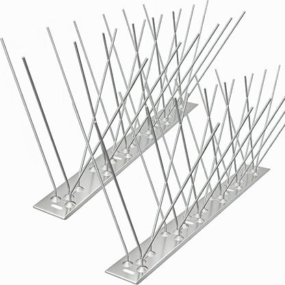 Stainless Steel Bird Spikes for Outside, Anti Bird Deterrent Spikes for Woodpeckers, Squirrels, Raccoons，Weatherproof Fence Spikes for Roof, Railing,Patio, 31 Feet
