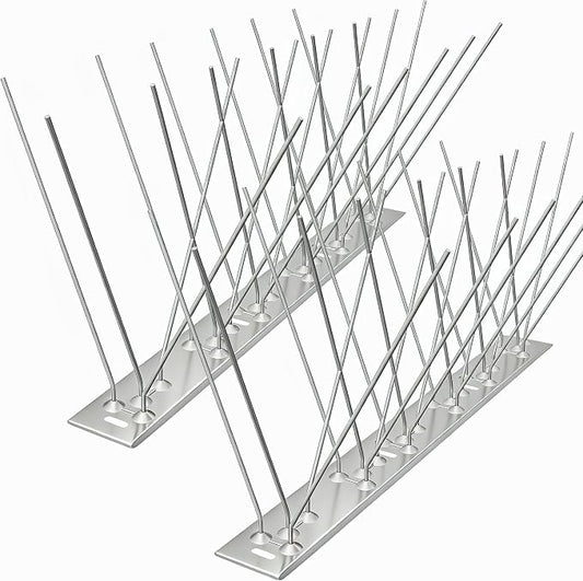 Stainless Steel Bird Spikes for Outside, Anti Bird Deterrent Spikes for Woodpeckers, Squirrels, Raccoons，Weatherproof Fence Spikes for Roof, Railing,Patio, 31 Feet