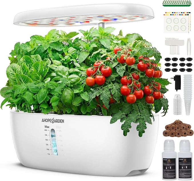 Ahopegarden Indoor Garden Hydroponics Growing System: 12 Pods Plant Germination Kit Herb Garden Kit Growth Lamp Countertop with LED Grow Light Hydrophonic Planter Grower Harvest Vegetable Lettuce