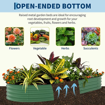 GarveeTech Oval Raised Garden Bed 10x4x1.5 ft - 0.6mm Thick Metal Raised Bed, Rust & Corrosion Resistant, Open Bottom for Drainage, Anti-Cut Strip Included, for Vegetables Flowers Planting, 2 PCS