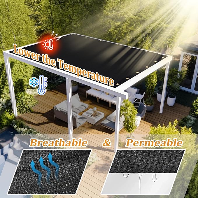 Shade&Beyond Customized Size 12' X 14' Shade Cloth with Grommets, 90% UV Protection UV Protection Mesh Tarp Sun Screens for Patio GN01, Black