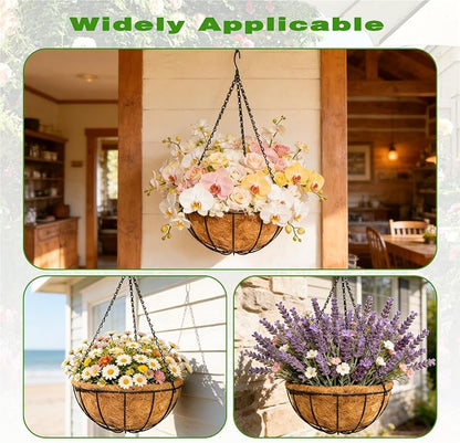 2 Pack 12 Inch Black Metal Hanging Basket Hanging Planter with Coco Coir Liner Heavy Duty Hanging Flower Pot Holder for Indoor Outdoor Patio Garden Porch Balcony Decor (Watermelon)