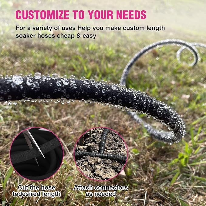 Round Soaker Hose, 1/2 Inch x 150 FT, Heavy Duty Leak-Proof Brass Connectors, Premium Upgraded Material, Efficient Root Watering & Water Saving, Easy Installation for Garden, Lawn & Plants