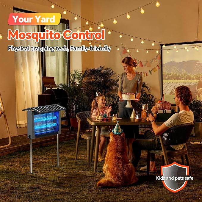 Solar Bug Zapper Outdoor, Dual Solar Panels, 4500V Waterproof Portable Mosquito Zappers, Cordless Fly Trap w/Auto Mode, Rechargeable Mosquitoes Insect Killer for Patio Yard Garden Camping Pool(Gray)