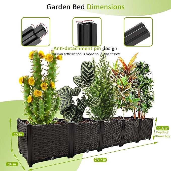 Large Planters for Outdoor Plants Rectangular Raised Garden Bed Elevated Planter Boxes Patio Balcony Deck for Planting Flowers, Vegetables, Tomatoes, and Herbs