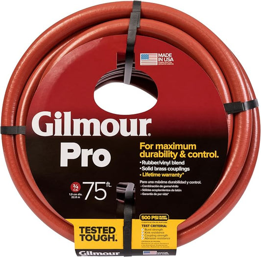 Gilmour Pro Commercial 3/4" x 75' Heavy Duty Water Hose, Durable and Kink Resistant 75 ft Garden Hose | 400 PSI Heavy Duty Commercial Hose, Kink Resistant, Brass Fittings, Made in USA