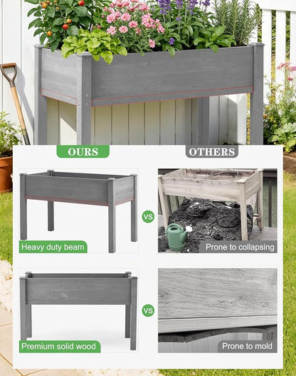 SoliWood Raised Garden Bed with Legs, 48x24x30'', Outdoor Wood Elevated Planter Box, Grey Cedar, Thick Legs, w/Liner