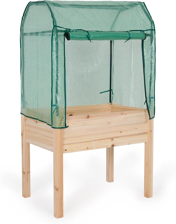 Backyard Expressions 36"x24" Elevated Garden Bed with Greenhouse Cover – Raised Wooden Planter Box with Legs, Mini Outdoor Greenhouse, 66" Tall