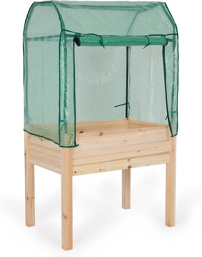 Backyard Expressions 36"x24" Elevated Garden Bed with Greenhouse Cover – Raised Wooden Planter Box with Legs, Mini Outdoor Greenhouse, 66" Tall