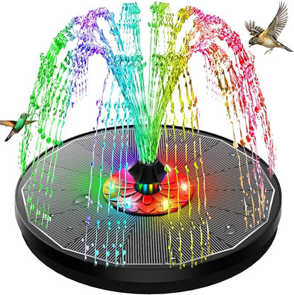 Solar Bird Bath Fountain,Upgrade 3.5W Glass Panel Solar Fountain with 2200mAh Backup Battery, Colorful LED Lights,8 Spray Mode, 4 Fixed Rods for Garden, Pond, Pool,Patio Outdoor Water Feature