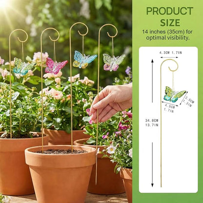 4 Pack Blown Glass Butterfly Decorative Garden Stakes | Colorful Butterflies With 13.5'' Tall Gold Plant Trellis for Indoor Outdoor Lawn Porch Pathway Patio Plant Potted Flower Bed