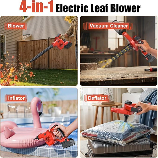 DeForce Electric Leaf Blower Cordless for Milwaukee Battery, 4 in 1 Blower/Vacuum/Inflator/Deflator, 3 Speed Modes, 190 MPH, 3 Nozzles, 2 Tubes, Battery Powered Blowers for Lawn Care(No Battery)