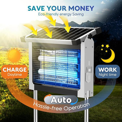 Solar Bug Zapper Outdoor, PhatroyYee Mosquito Zapper 4500V, Waterproof Portable Fly Zapper, Rechargeable Electric Mosquito Killer, Cordless Fly Insect Mosquitos Trap for Patio Yard Home Camping(White)