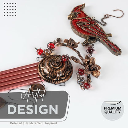 Wind Chimes for Outside, Wind Chimes Outdoor Clearance, Soothing Tones Outdoors, Cardinal Wind Chime, Memorial, Sympathy Gift, Patio, Porch, Home Décor, Modern, Art Décor, Bronze (32" Cardinal)