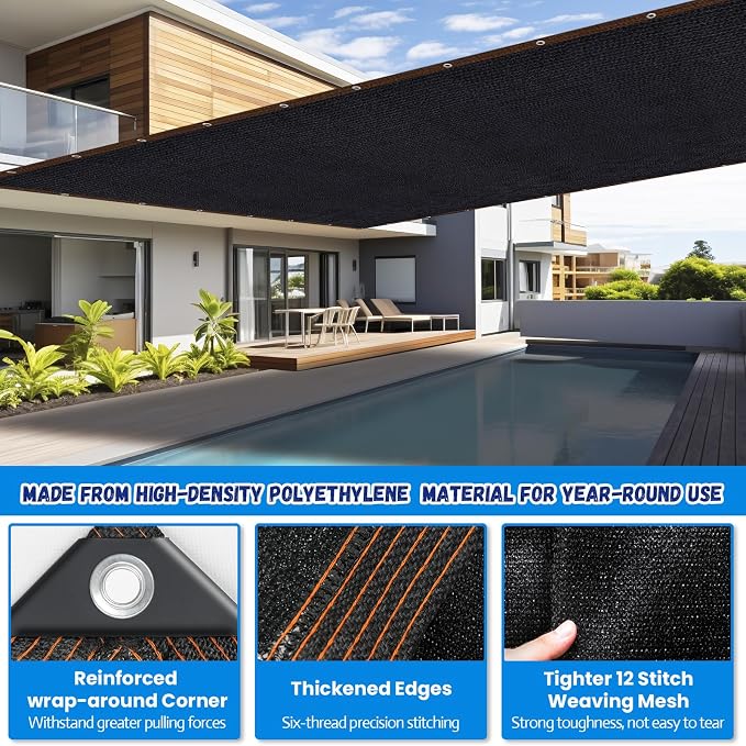 Riare 90% Black Shade Cloth- 3 x 6 FT Sunblock Garden Shade Cloth, Sun Shade Mesh Tarp with Reinforced Grommets for Greenhouse, Patio, Backyard, Garden, Plants, Pergola, Chicken Coop