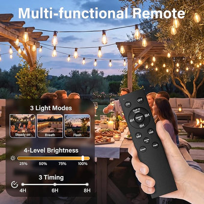 Guhope 102FT Outdoor String Lights with Remote, IP45 Waterproof Dimmable Patio Lights with 39 Shatterproof Edison Bulbs, 24V Connectable Outside Hanging Lights for Porch Garden Backyard Gazebo Party