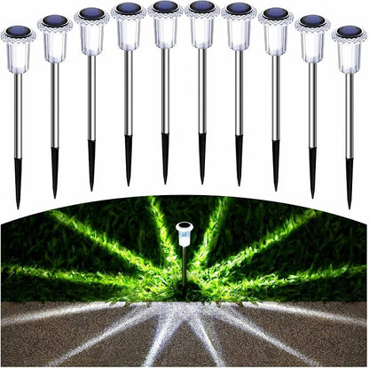 15 Pack Solar Pathway Lights Solar Lights Outdoor, Led Waterproof Yard Walkway Lighting Stainless Steel Garden Stake for Outside, Path, Landscape, Driveway, Backyard (Cold White)