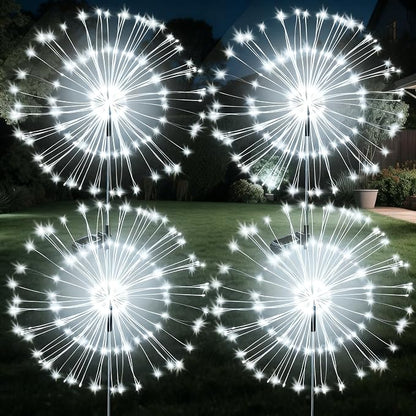 JJGoo Solar Firework Lights, 4 Pack 120 LEDs 2 Lighting Modes Solar Garden Lights Outdoor Waterproof for Yard Patio Walkway Pathway Party Wedding Christmas Decorative - White