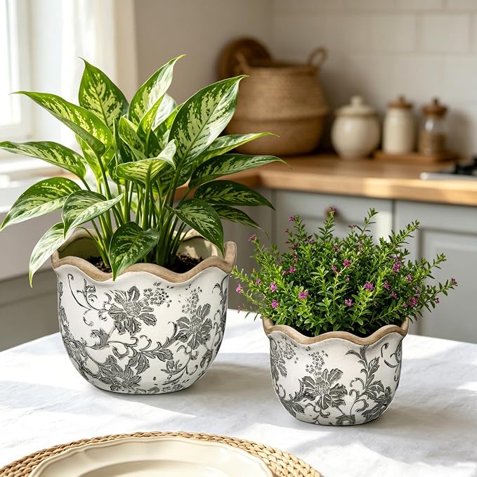 Hollyone 2 Pack Ceramic Planter Vintage Ceramic Pot 5.5 + 6.6inch Decorative Flower Plant Pot with Drainage Hole Crackle Glaze for ndoor Outdoor Tuscan Decor Home Living Room Garden Decor Blue Flower