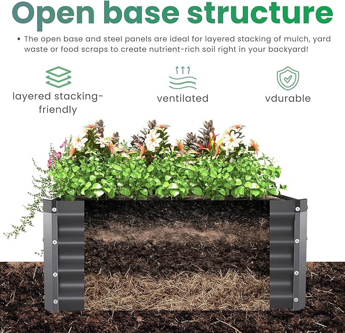 6X2X1 FT Metal Raised Garden Bed Kit, Heavy Duty Outdoor Rectangular Planter Box, Bottomless Design for Deep Root Vegetables, Flowers & Herbs, Easy Assembly(Dark Gray 2PCS)