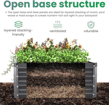 6X2X1 FT Metal Raised Garden Bed Kit, Heavy Duty Outdoor Rectangular Planter Box, Bottomless Design for Deep Root Vegetables, Flowers & Herbs, Easy Assembly(Dark Gray 2PCS)