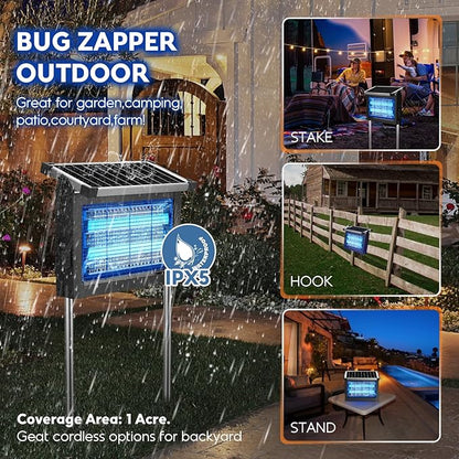 Solar Bug Zapper Outdoor, PhatroyYee Mosquito Zapper 4500V, Waterproof Portable Fly Zapper, Rechargeable Electric Mosquito Killer, Cordless Fly Insect Mosquitos Trap for Patio Yard Home Garden Camping