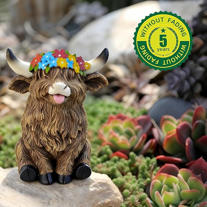 LEGIFO Highland Cow Figurine Set of 3, Funny Art Sculpture for Garden Backyard Patio Lawn Decorations, Outdoor Decor Statue Gift for Women Mom Grandma, Christmas Birthday