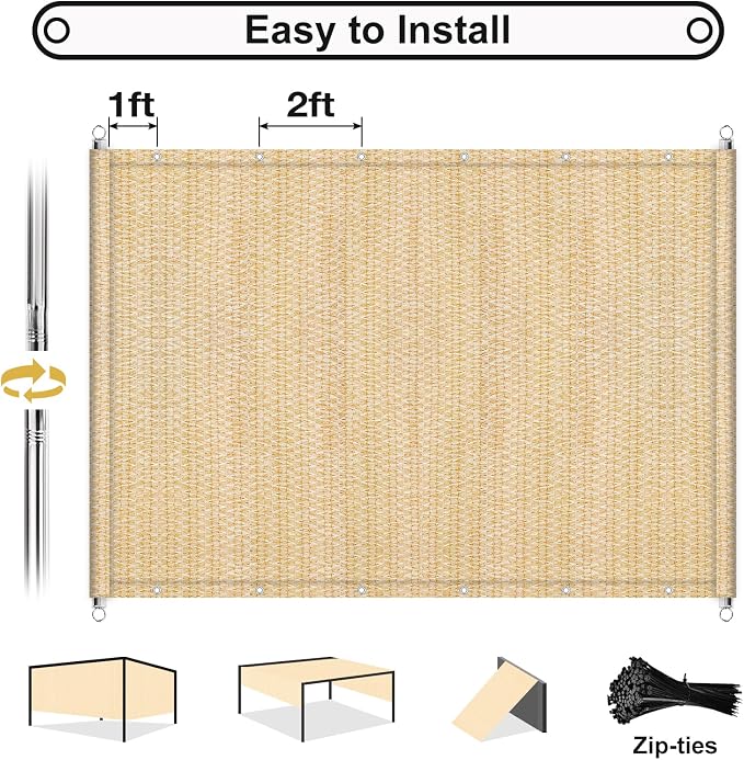 Shade&Beyond 8'x16' Pergola Shade Cover with Weighted Rods & Grommets, 90% UV Block Outdoor Sun Shade Cloth Canopy Replacement Cover for Patio Porch, Wheat | 200GSM HDPE Privacy Shade Screen Panel with Weighted Rods & Grommets, 90% UV Block Outdoor Sun...
