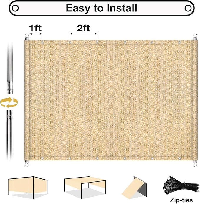 Shade&Beyond 10'x16' Pergola Shade Cover with Weighted Rods & Grommets, 90% UV Block Outdoor Sun Shade Cloth Canopy Replacement Cover for Patio Porch, Wheat | 200GSM HDPE Privacy Shade Screen Panel with Weighted Rods & Grommets, 90% UV Block Outdoor Su...