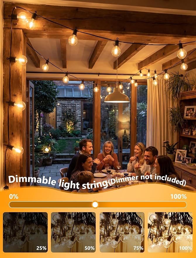 LED Outdoor String Lights, 25FT G40 IP65 Waterproof Patio Lights | 12+1 Shatterproof Bulbs, UL Certified, Plug-In, Connectable, Hanging Light for Backyard Porch Home Decor, Warm White