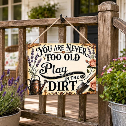 Vintage Garden Metal Sign, Funny Tin Wall Decor 8x12 In | vintage garden sign with rope, 4 pins and corner holes for patio, porch, fence, greenhouse and wall decor