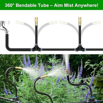 80FT Drip Irrigation System for Garden – Automatic Watering Kit with Solid Brass Metal Connectors, 360° Bendable Tubing &22 Adjustable Nozzles for Greenhouse, Lawn, Yard & Plants
