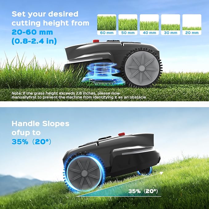 V3 Robotic Lawn Mower with AI Vision Technology, Adjustable Grass Cutting Height, APP Control, Low-Noise Performance, No-Go Zone Function, Efficient Robot Lawn Mower for Small Lawns