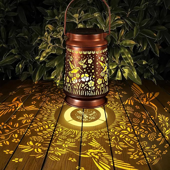 Solar Lanterns Outdoor Waterproof Gifts for Women Grandma Gifts for Mom Hummingbird Garden Decor Solar Hanging Lantern Metal for Patio Yard Festival Pathway Landscape