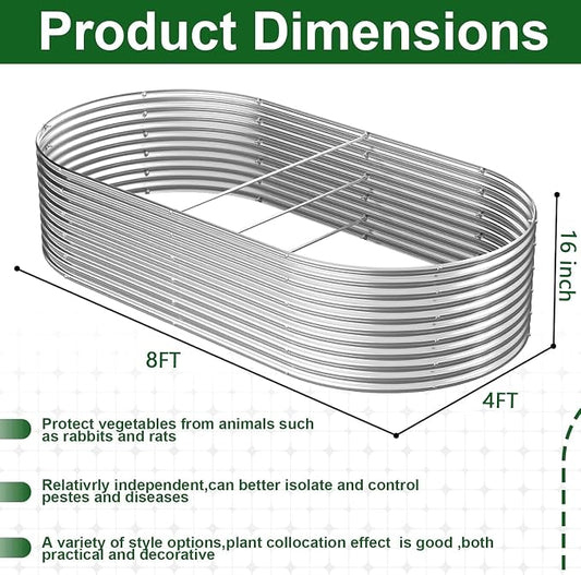 4 Pack Tall 8x4FT Corrugated Galvanized Steel Raised Garden Bed Outdoor, Oval Raised Beds for Gardening, Metal Above Ground Garden Bed for Vegetables and Flowers