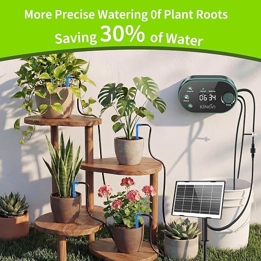 Automatic Plant Waterer Indoor 8W,Self Watering System for 30 Potted Plants, IP54 Waterproof Drip Irrigation System Device Kit,Programmable Water Timer with Smart Humidity Detection
