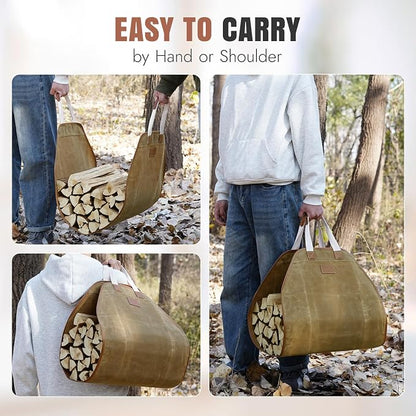 INNO STAGE Canvas Log Carrier Bag,Durable Wood Tote,Fireplace Stove Accessories,Extra Large Firewood Holder with Handles for Camping (44" L x 21" W-Khaki)