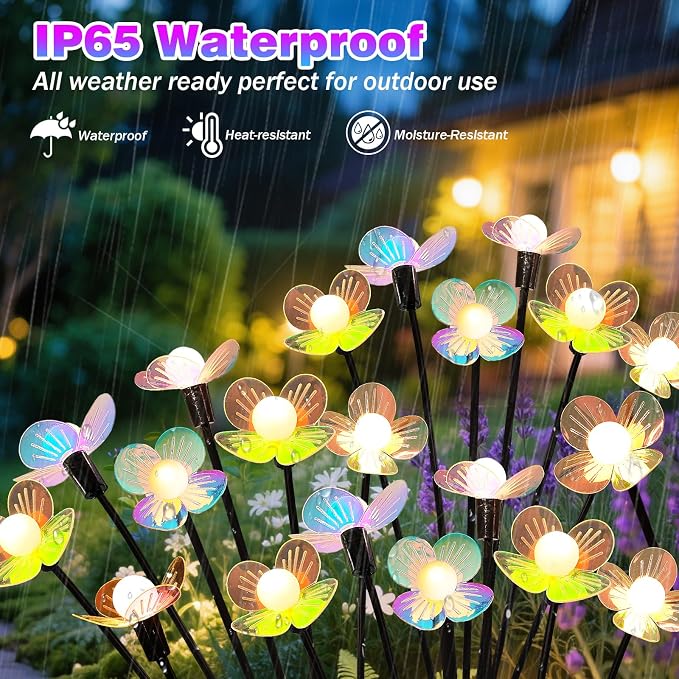 MRHEPHAESTUS Solar Garden Lights, 2 Pack 12 LED Solar Swaying Flower Light, Waterproof Firefly Lights Outdoor Fairy Light for Garden Patio Yard Pathway Flower Bed Decoration