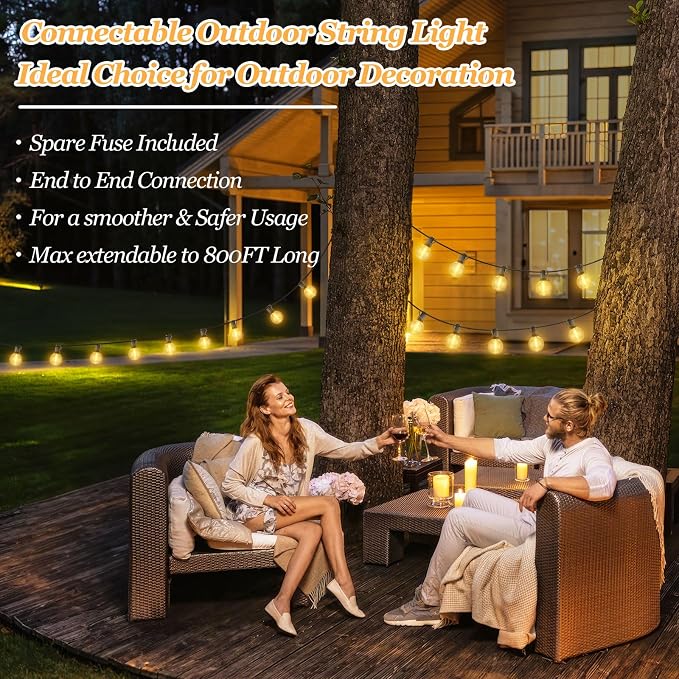 Bosceos 100ft Outdoor G50 LED Globe String Lights Dimmable Waterproof Shatterproof Light Strings with 52 Bulbs Connectable Commercial Hanging Lights for Christmas Patio House Backyard Balcony Party