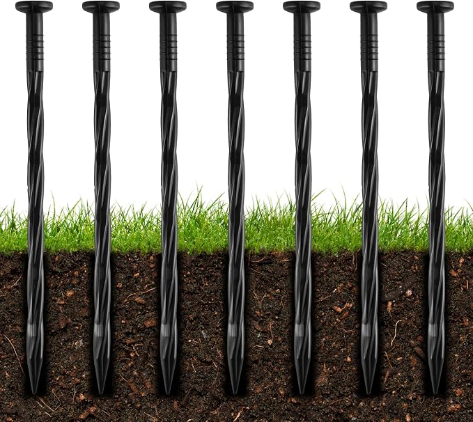 50Pcs 8-Inch Plastic Landscape Edging Spikes, Spiral Anchoring Nails for Weed Barrier, Paver Edging, Landscape Edging, Artificial Turf, Grass Pathways, and More