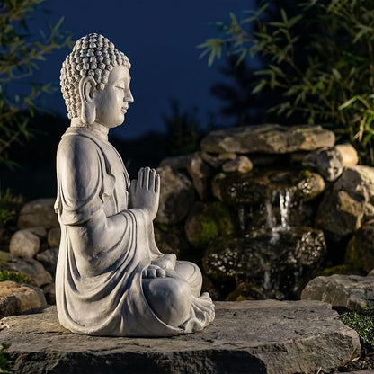 Sculptures Buddha Statue, Garden Statues 23.6 Inch Tall, Large Magnesium Oxide Praying Buddha Sculpture Indoor & Outdoor, Spiritual Statue for Home Decor Yard Porch Patio, White