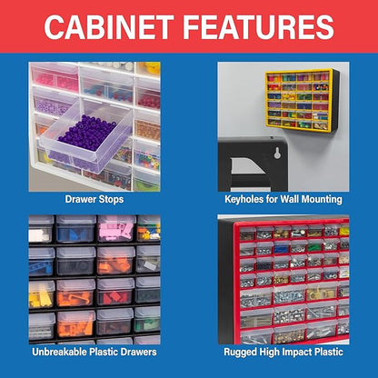 Akro-Mils 16-Drawer Plastic Drawer Storage Cabinet for Garage Organization, Beads, Makeup Organizer, Building Bricks Storage, Teacher Toolbox, 10-1/2" W x 6-1/2" D x 8-1/2" H, 10116 Black