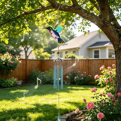 Wind Chimes Hummingbird, Garden Wind Chime for Home, Party, Festival Decor, Glass Garden Patio Yard Porch Decoration Indoor/Outside, Lifelike Hummingbird Deep Tone Style