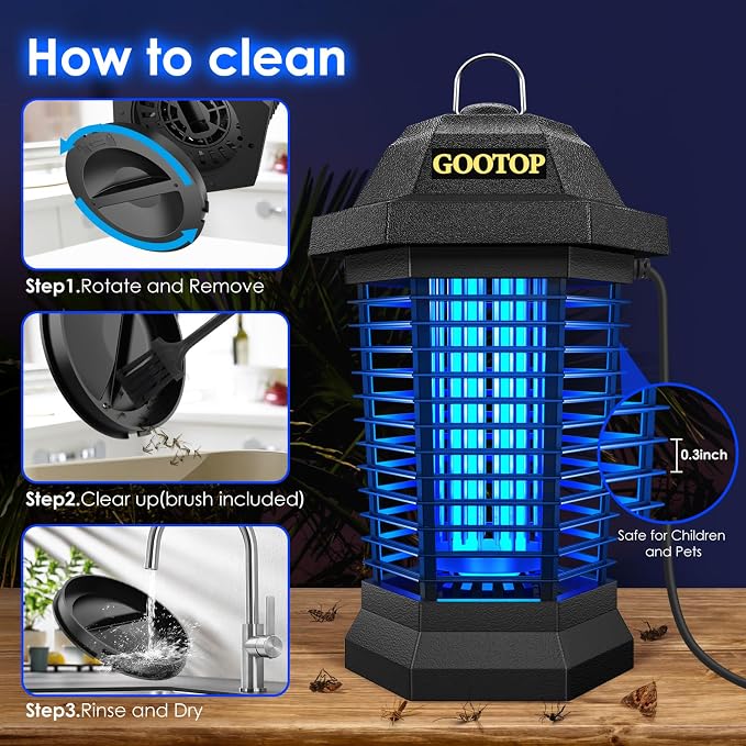 GOOTOP Bug Zapper Outdoor, Mosquito Zapper, 4200V 3 Prong Plug in Electric Fly Zapper, Mosquito Killer, Fly Traps, Flying Insects Zapper Indoor Outdoor, ABS Plastic Outer (Black)