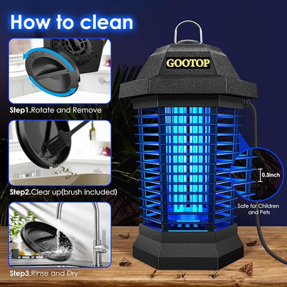 GOOTOP Bug Zapper Outdoor, Mosquito Zapper, 4200V 3 Prong Plug in Electric Fly Zapper, Mosquito Killer, Fly Traps, Flying Insects Zapper Indoor Outdoor, ABS Plastic Outer (Black)